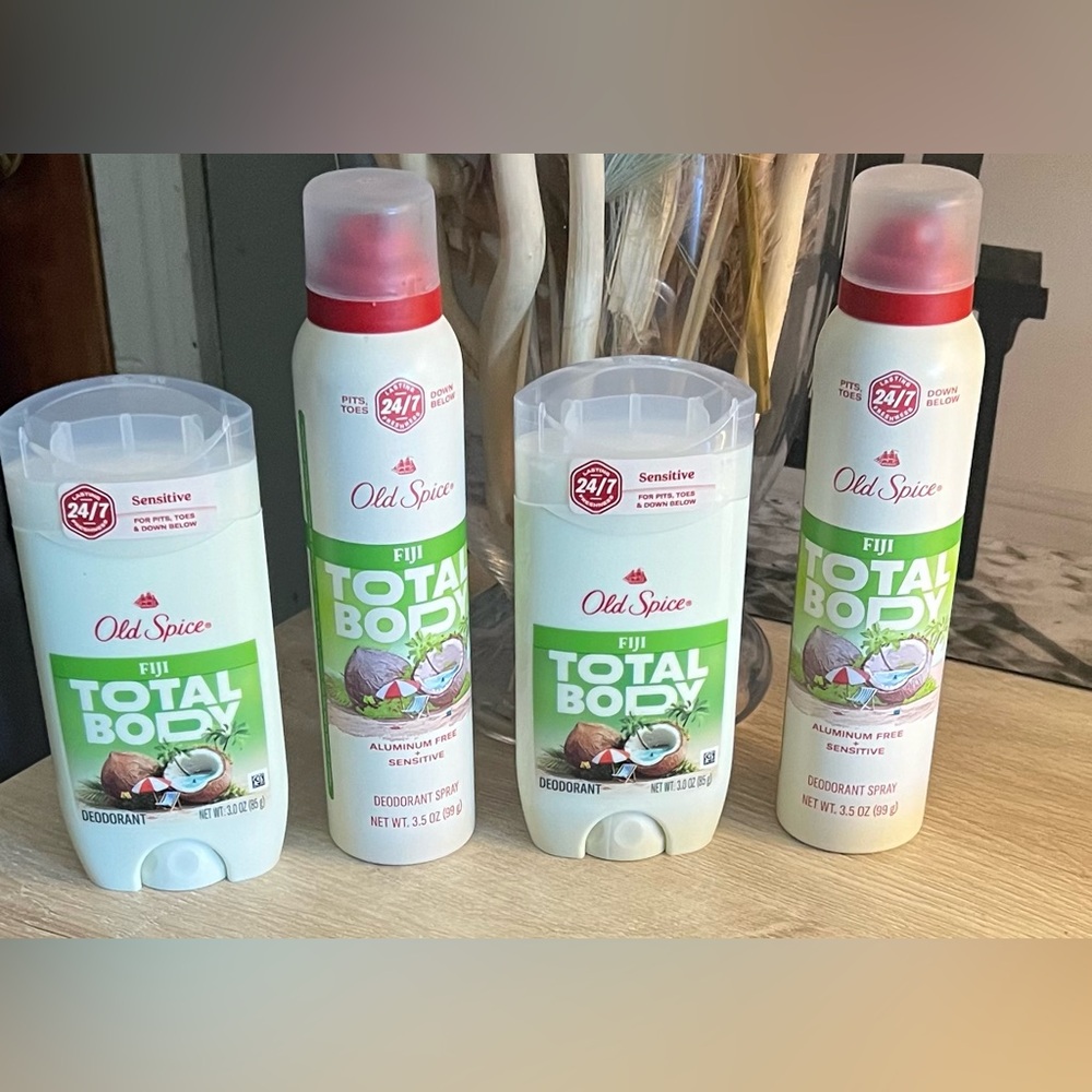 Old Spice Men’s Total Body Deodorant Bundle of 2 Solid & 2 Spray Style All Fiji
